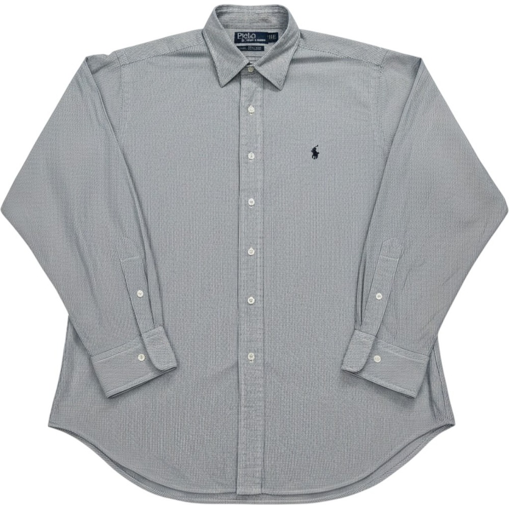 Polo Ralph Lauren Alcott Shirt Mens Large 16.5 Black White Micro Stripe VTG